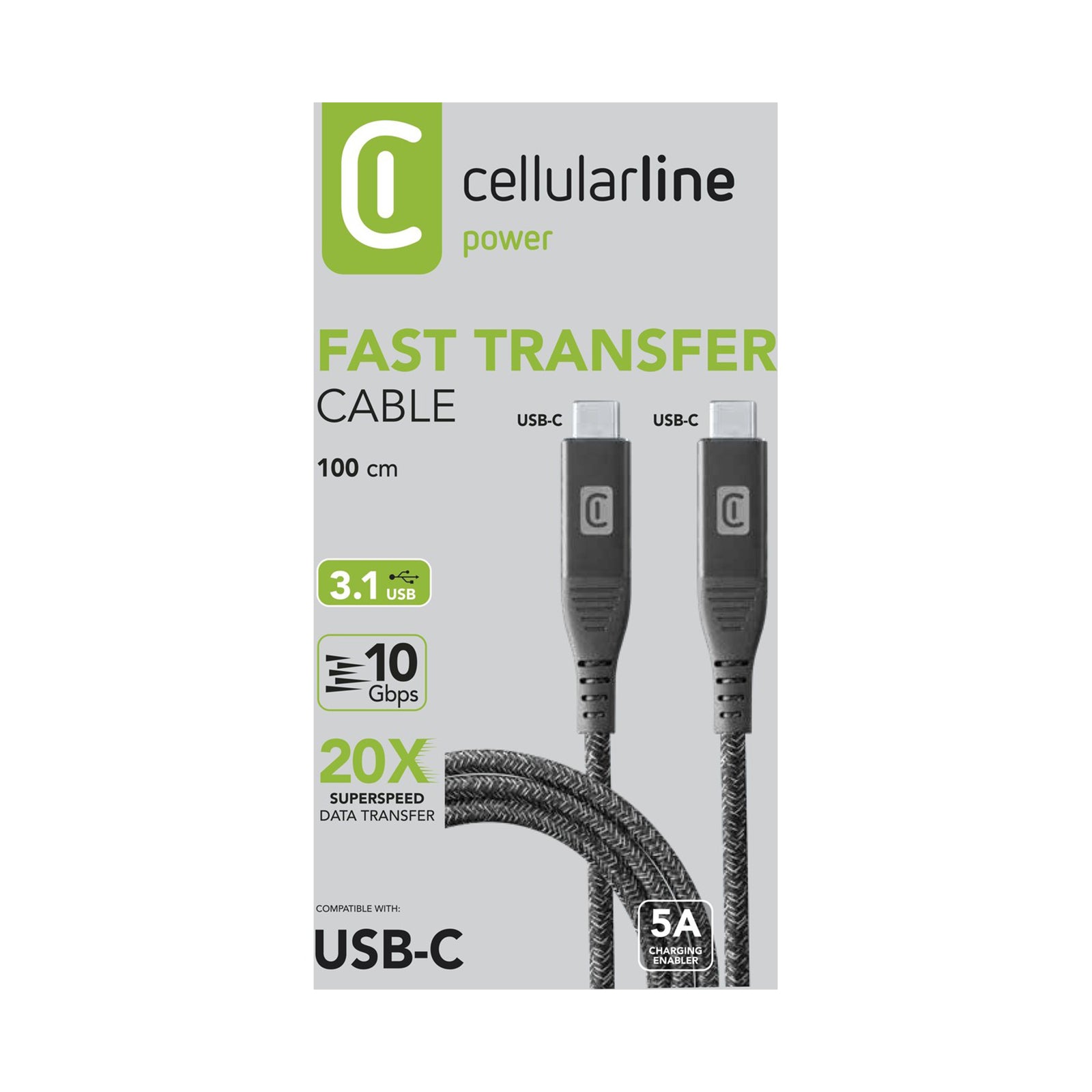 CELLULALRLINE USB-C TO USB-C CABLE 3.1 TAB 1M - BLACK